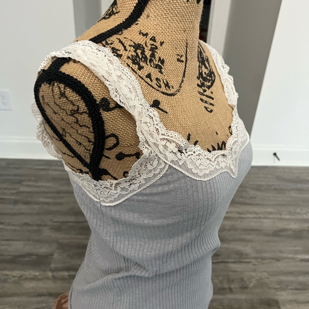 J. Crew Gray Camisole with White Lace Trim - Picture 3 of 8